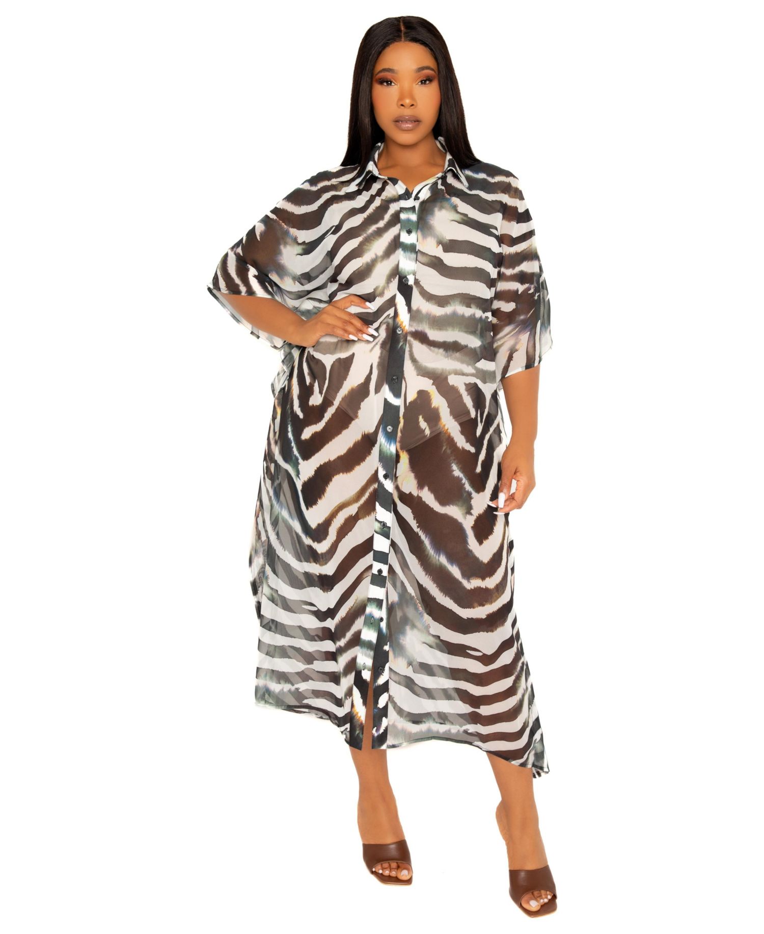 Women's Plus Size Print Shirtdress Cover Up