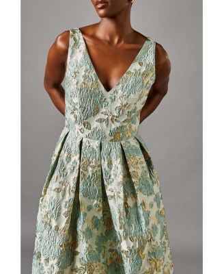 Women's V-Neck Jacquard Midi Dress