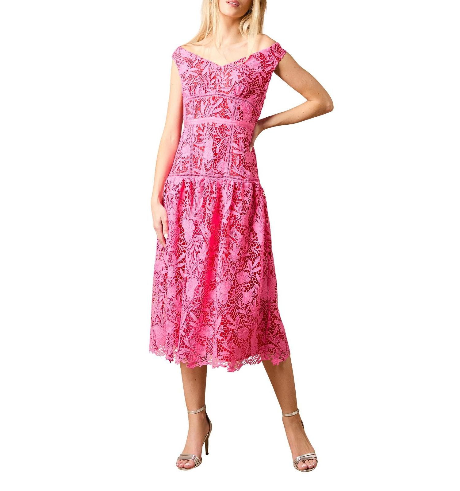 Women's Floral Lace Off The Shoulder Midi Dress