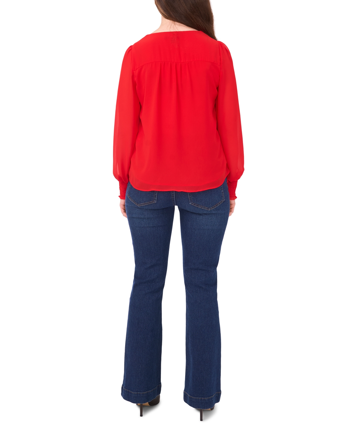 Sam & Jess Petite V-neck Smocked-shoulder Blouse In Red