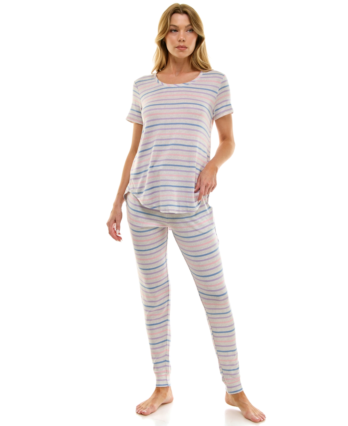 Roudelain Scoop Neck T-shirt & Jogger Pants Pajama Set In Multi