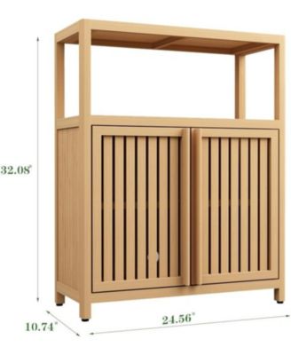 Bamboo Storage Cabinet with Shelves - White Large Capacity Furniture for Bathroom & Living Room