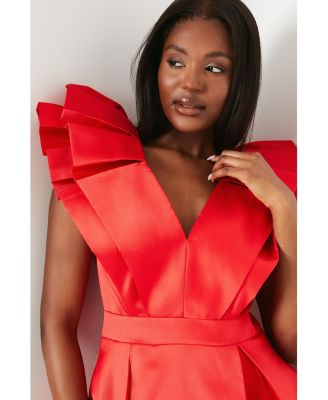 Women's Frill Sleeve V-Neck Midi Dress