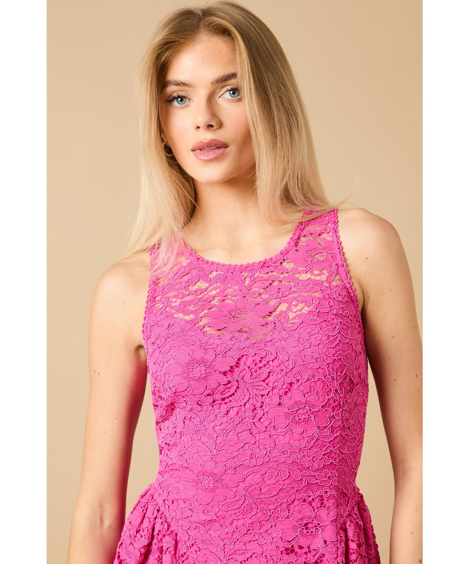 Women's High Neck Lace Detailed Mini Dress