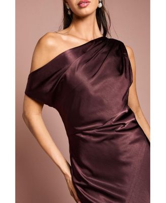 Women's Satin One Shoulder Fishtail Maxi Dress