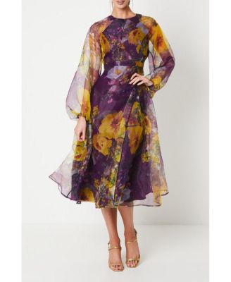 Women's Organza Puff Sleeve Midi Dress