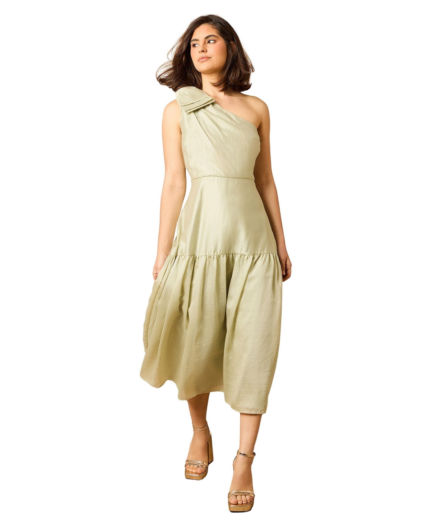 Women's Bow Shoulder Detail Midi Dress