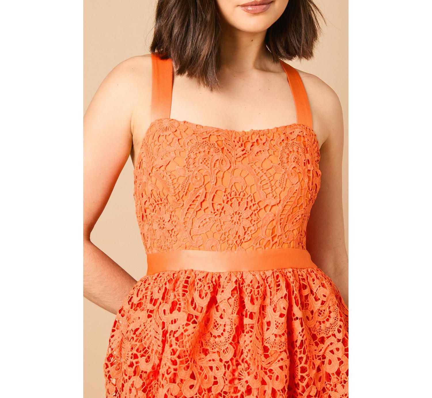 Women's Cross Strap Tiered Lace Midi Dress