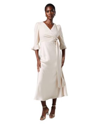 Coast Women's Ruffle Sleeve Satin Wrap Dress - Macy's