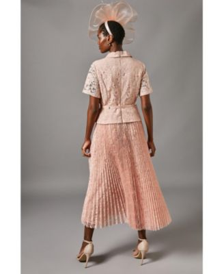 Women's Lace 2-In-1 Jacket Pleated Midi Dress