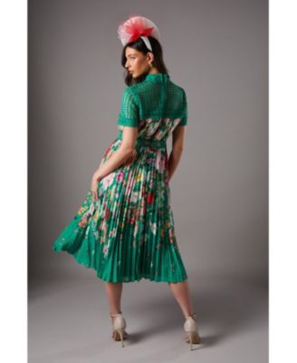 Women's Lisa Tan Lace Pleated Printed Midi Dress