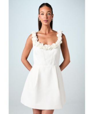 Square Neck 3D Flower Bridal Mini Dress