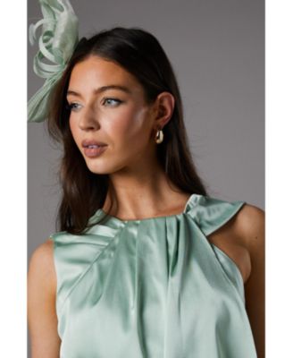 Women's Sleeveless Satin Frill Midi Dress