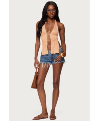 Women's Frayed Vintage Washed Denim Shorts