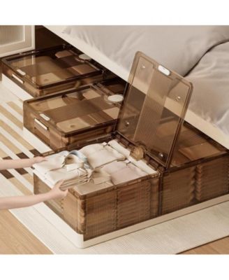 2PCS Plastic Under the Bed Storage Bins, Dustproof + Damp-Proof Under the Bed Storage, Under Crib Storage with 6 Pre-Installed Wheels, for Clothes Shoes Quilts, Space-Save for Bedroom