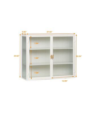 28" Wall Cabinet with Glass Doors and 3-Tier Storage for Living and Dining Areas