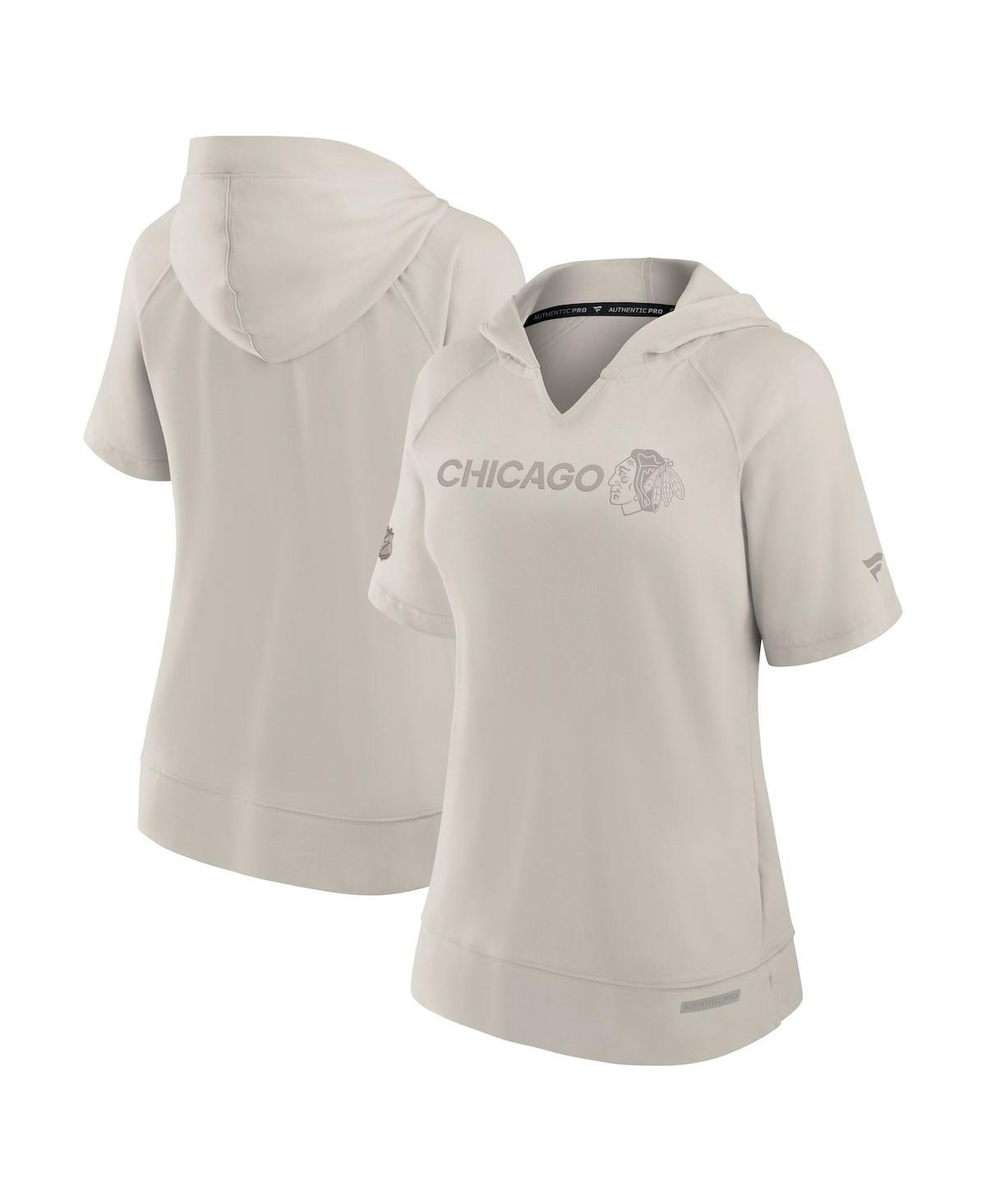 Fanatics Women's Cream Chicago Blackhawks Authentic Pro Road Short Sleeve V-Neck Pullover Hoodie - Cream