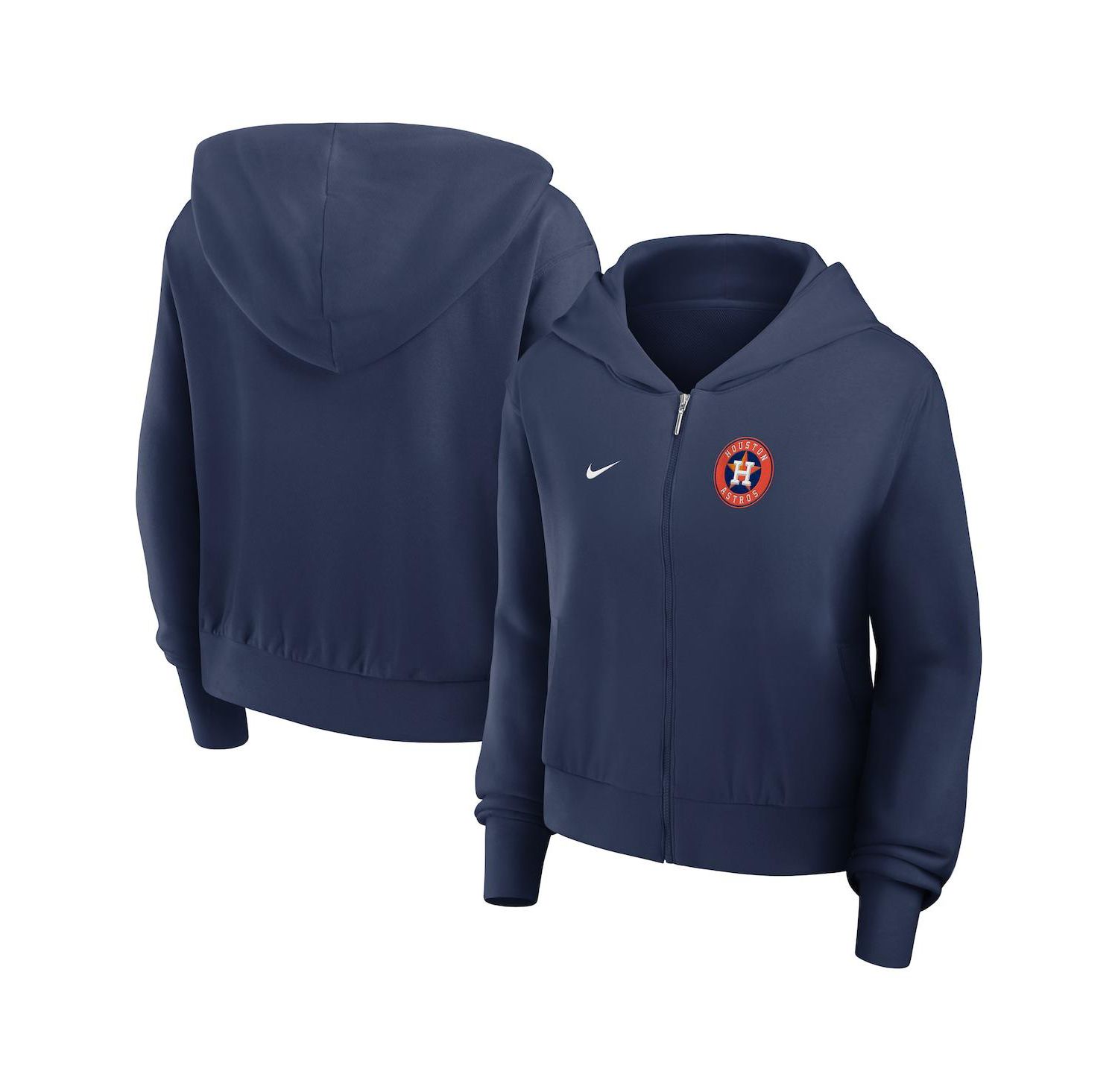 Women's Navy Houston Astros Cropped Chill Full-Zip Hooded Jacket