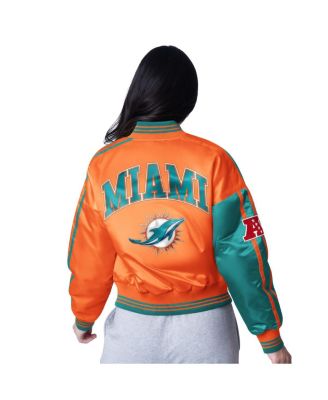 Women's Aqua/Orange Miami Dolphins Zone Blitz Cropped Full-Snap Satin Jacket