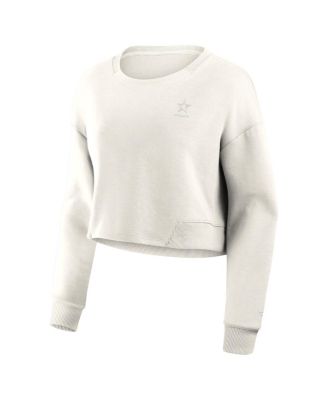 Women's Cream Dallas Cowboys Studio Tri-Blend Cropped Pullover Sweatshirt