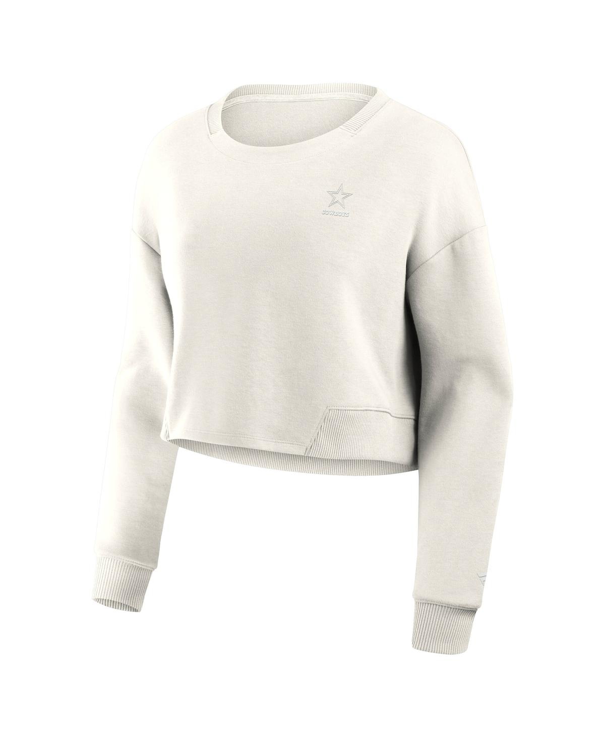 Fanatics Women's Cream Dallas Cowboys Studio Tri-blend Cropped Pullover Sweatshirt In White