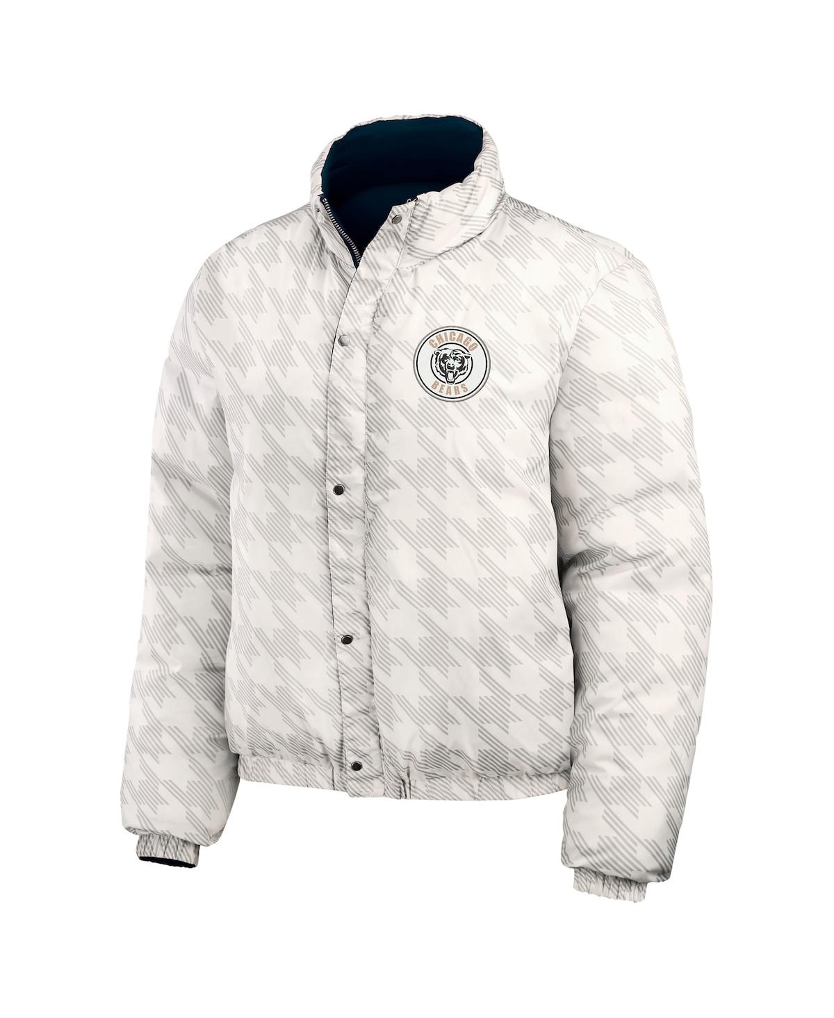 Wear By Erin Andrews Women's Navy/white Chicago Bears Reversible Cropped Full-zip Puffer Jacket In Blue