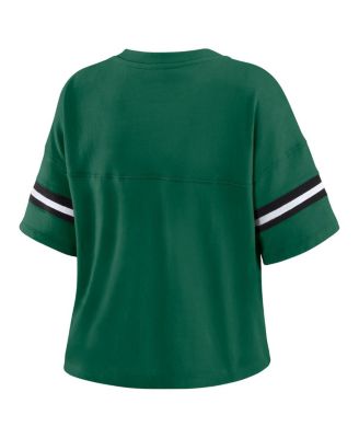 Women's Green New York Jets Color Block Boxy Modest Crop V-Neck T-Shirt
