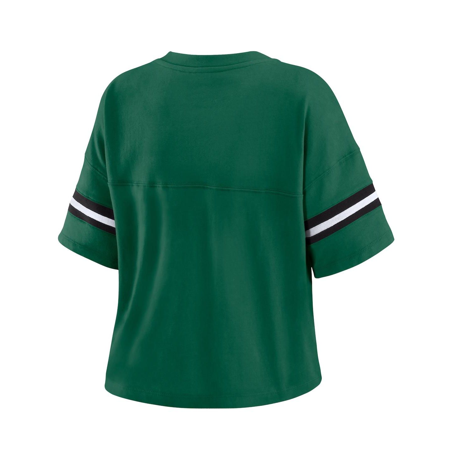 Женская футболка WEAR by Erin Andrews Green New York Jets Color Block Boxy Modest Crop V-Neck — фото 3