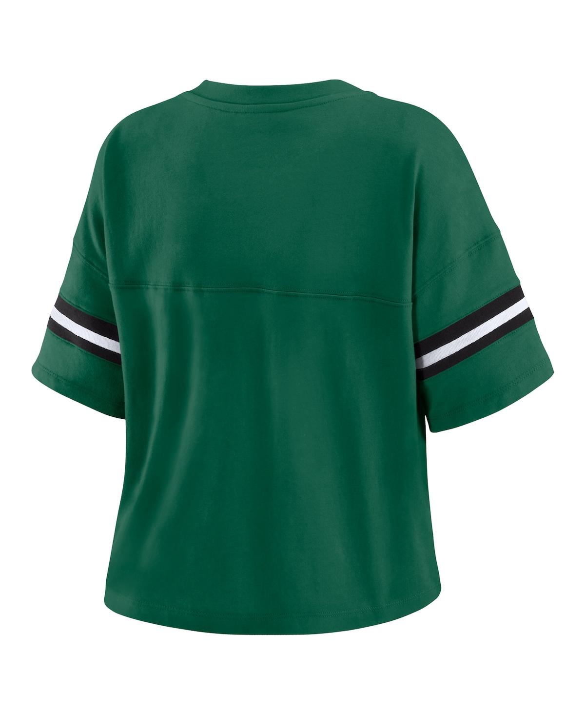 Wear By Erin Andrews Women's Green New York Jets Color Block Boxy Modest Crop V-neck T-shirt In Green