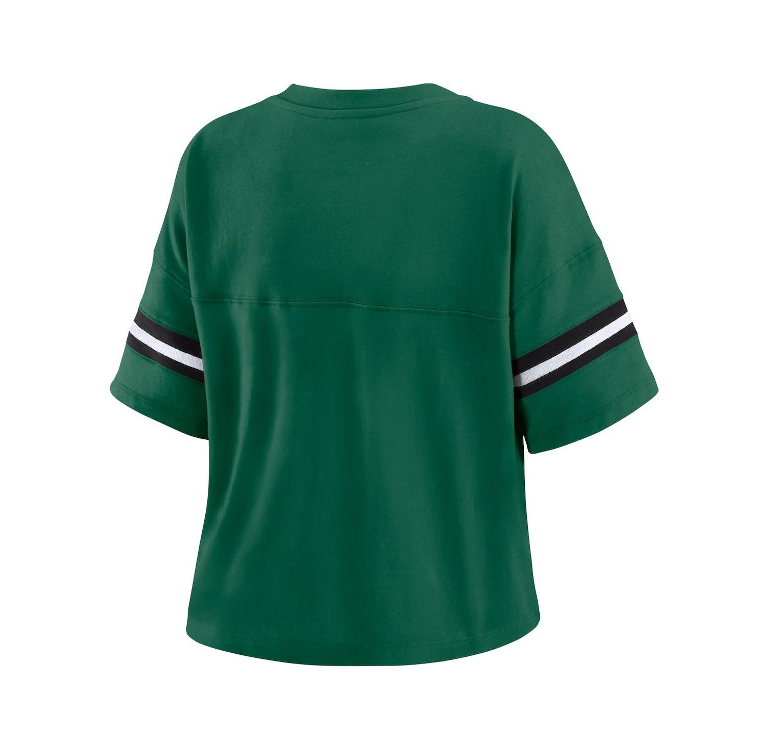 Women's Green New York Jets Color Block Boxy Modest Crop V-Neck T-Shirt