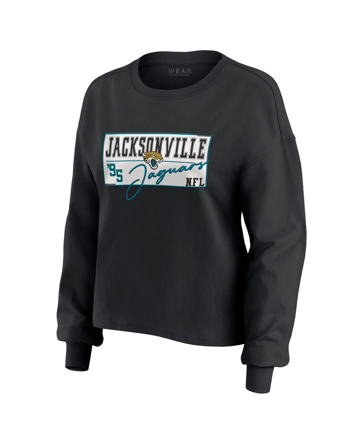Wear By Erin Andrews Women's 2-piece Black Jacksonville Jaguars Heavy Rugby Jersey Long Sleeve T-shirt And Shorts Lounge  In Black