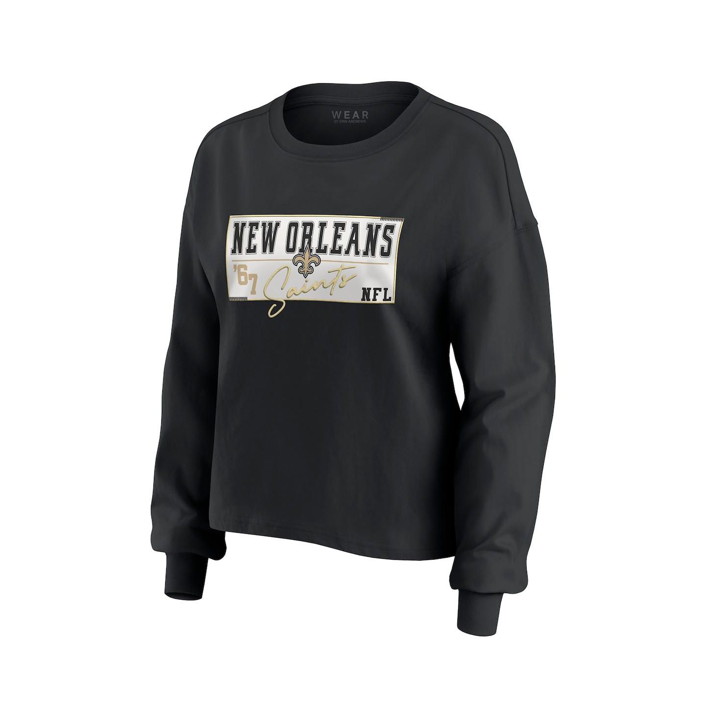 WEAR by Erin Andrews Women's 2-Piece Black New Orleans Saints Heavy Rugby Jersey Long Sleeve T-Shirt and Shorts Lounge Set — фото 2