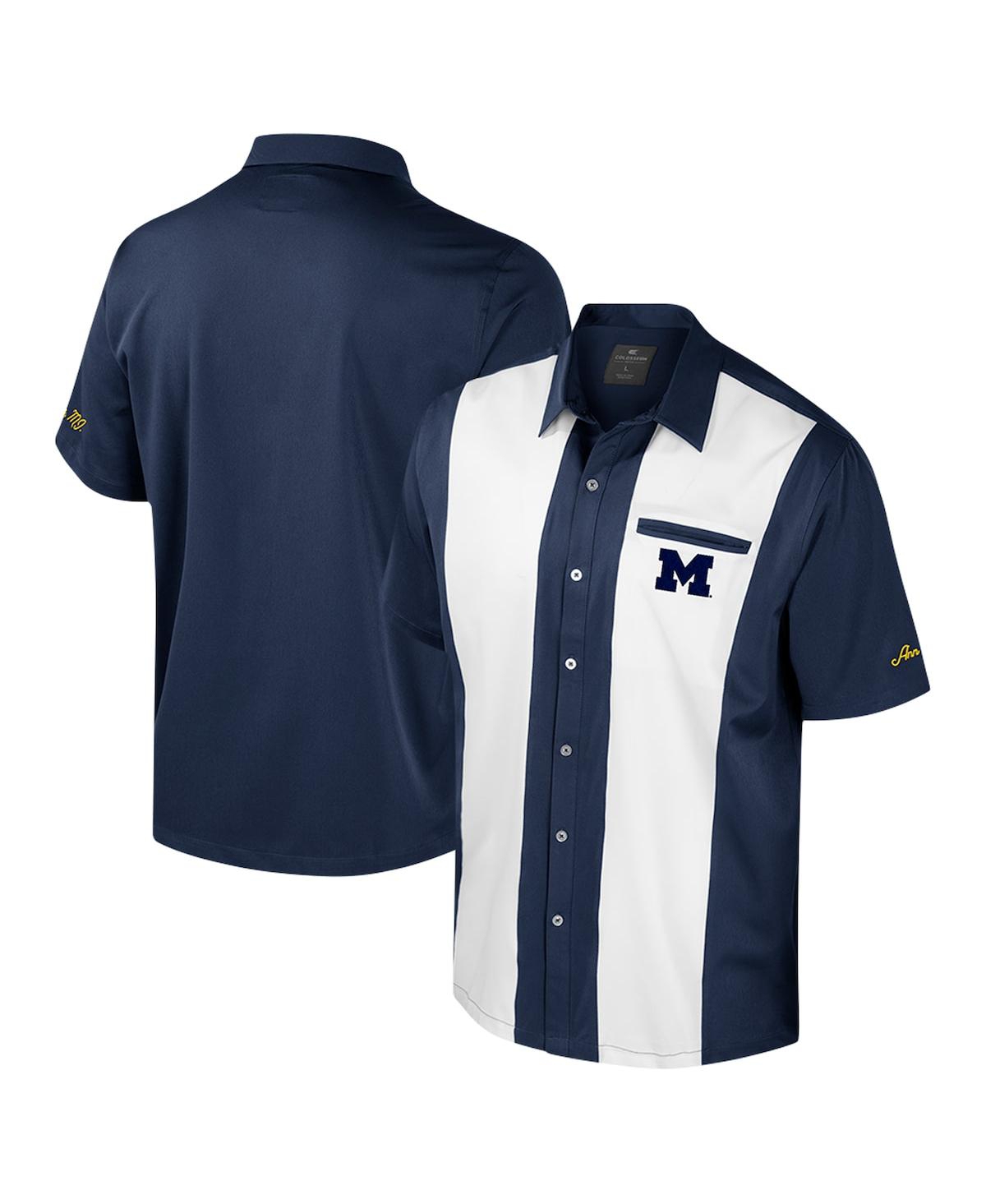 Colosseum Men's Navy Michigan Wolverines Strike Bowling Button-up Shirt In Blue