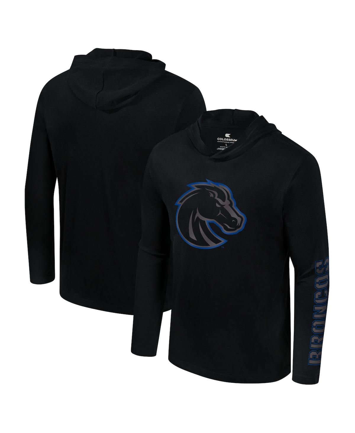 Colosseum Men's Black Boise State Broncos Color Pop Active Blend 2-hit Long Sleeve Hooded T-shirt In Black