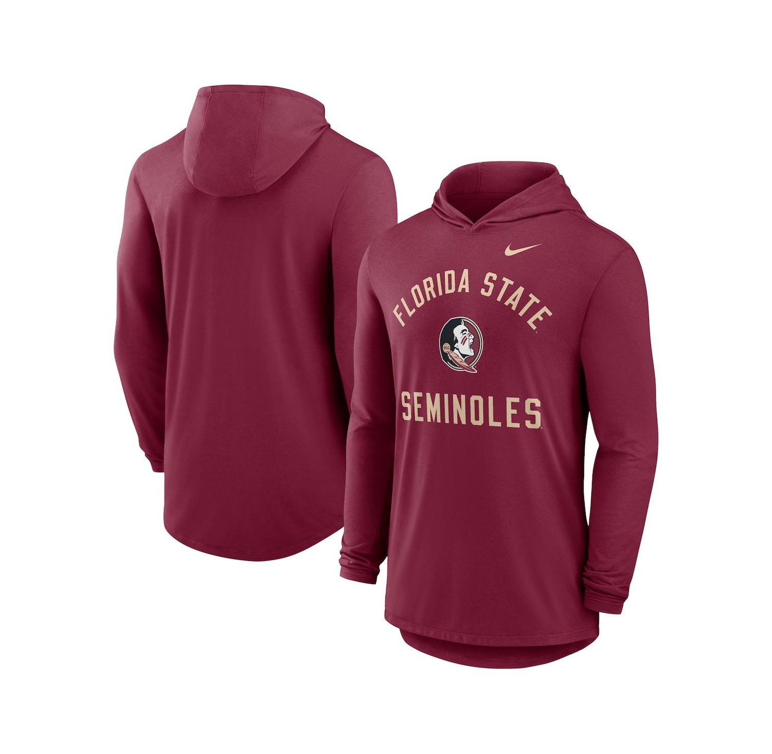 Men's Garnet Florida State Seminoles Classic Arch Tri-Blend Performance Long Sleeve Hoodie T-Shirt