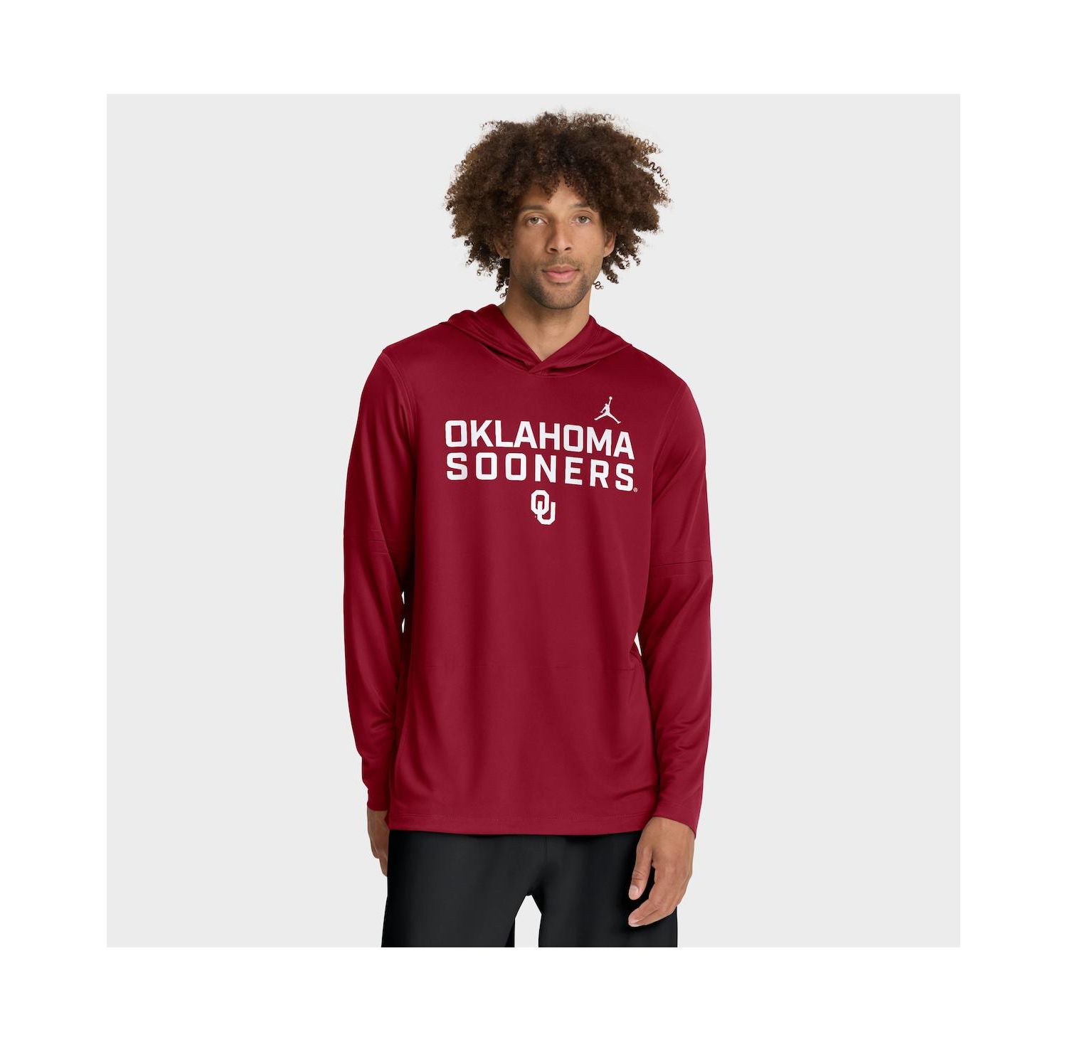 Men's Crimson Oklahoma Sooners 2025 Sideline Performance Long Sleeve Hoodie T-Shirt