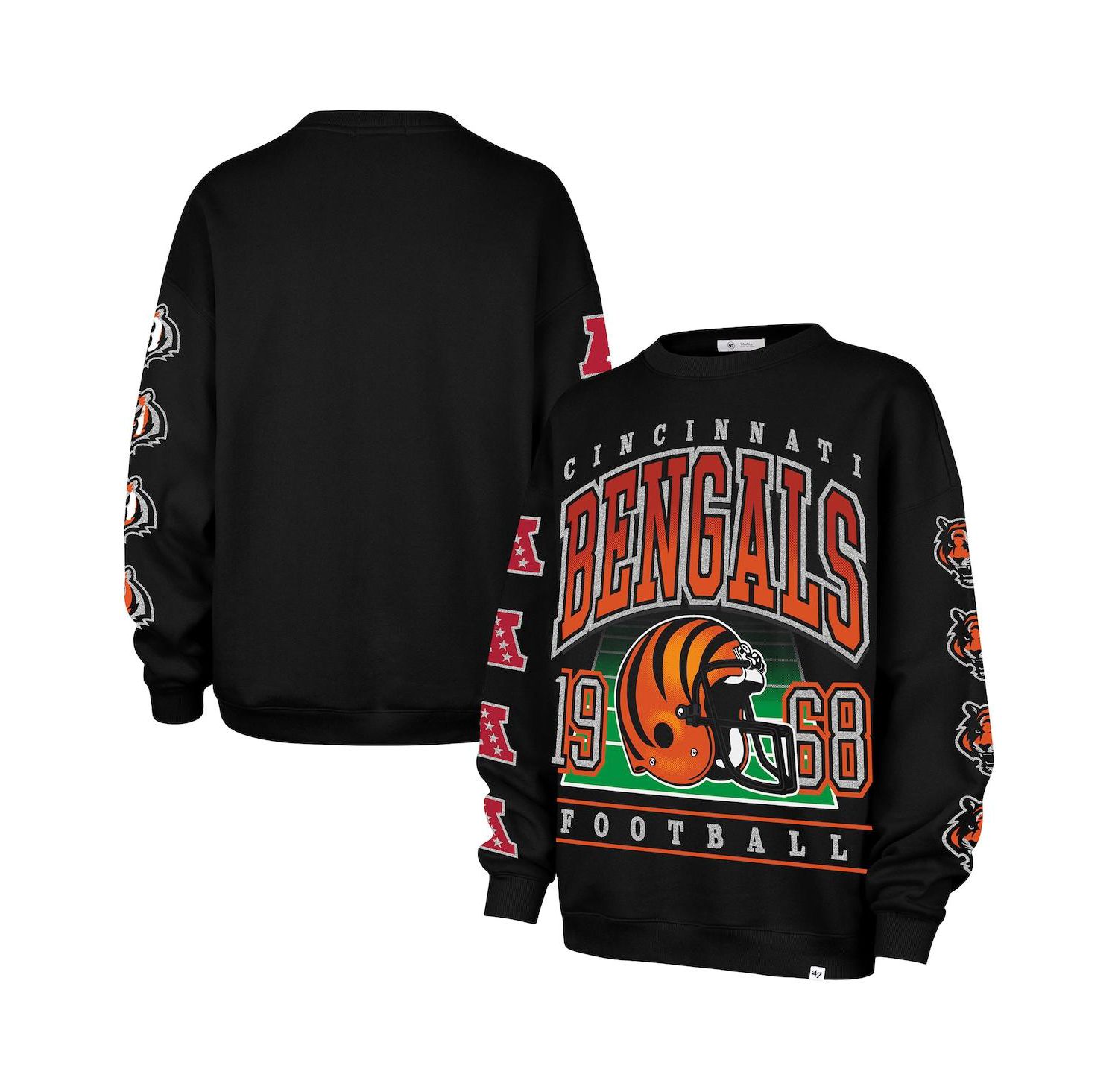 Women's Black Cincinnati Bengals Go Big Oversized Pullover Sweatshirt