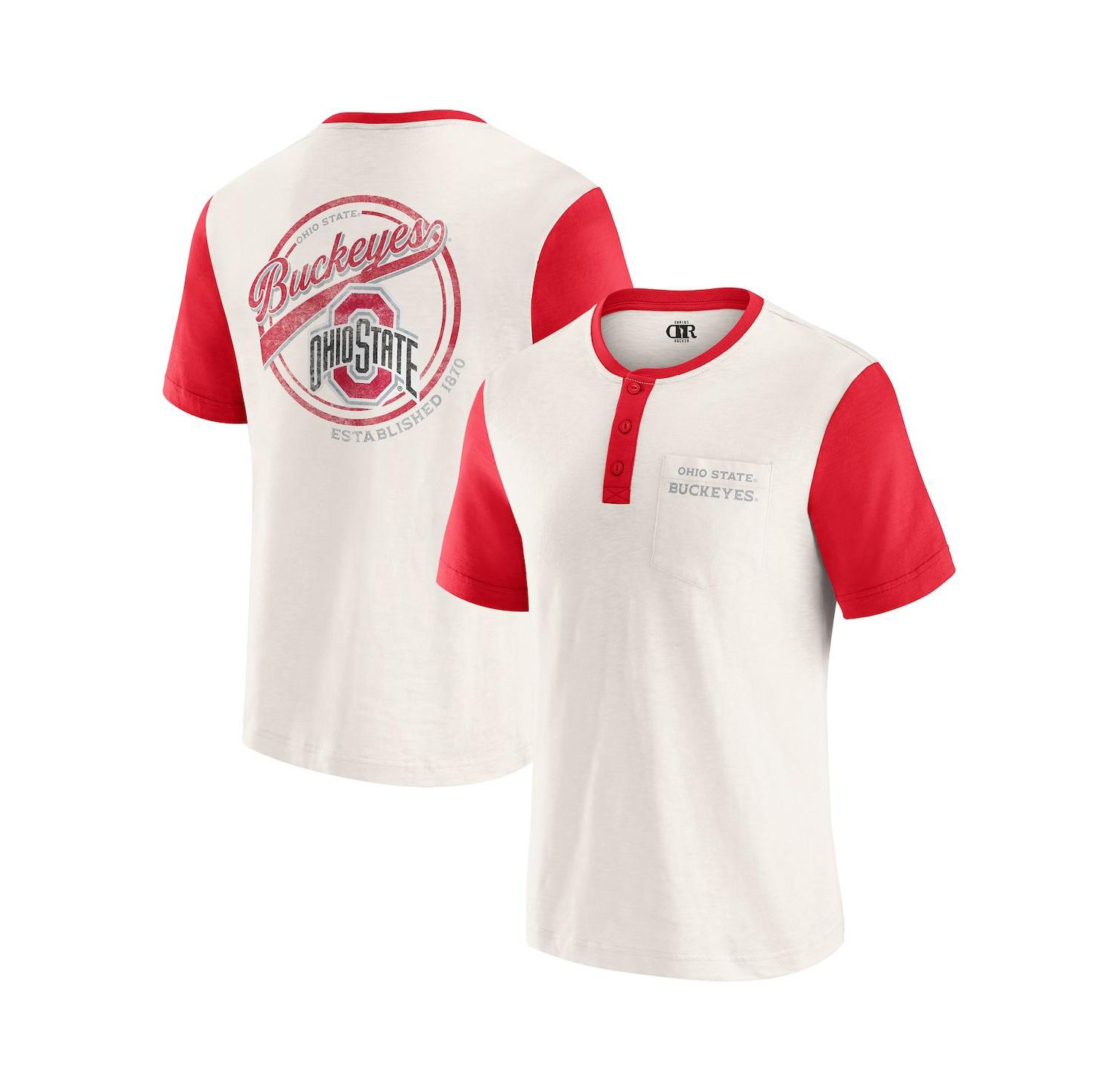 Darius Rucker Collection by Men's Cream/Scarlet Ohio State Buckeyes Henley Color Block Slub T-Shirt