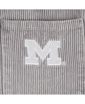 Women's Gray Distressed Michigan Wolverines Vintage-Like Wash Corduroy Full-Snap Hooded Shacket