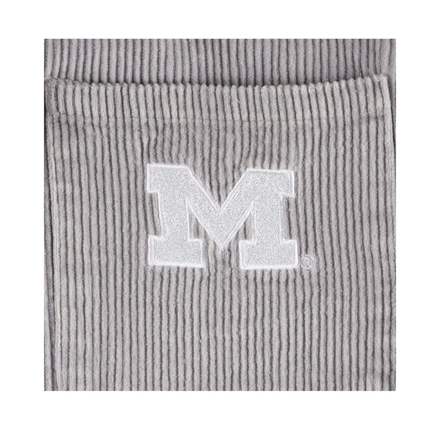 Women's Gray Distressed Michigan Wolverines Vintage-Like Wash Corduroy Full-Snap Hooded Shacket