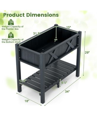 HIPS Raised Garden Bed Poly Wood Elevated Planter Box w/ Legs & Storage Shelf 34'' x 18'' x 29'' (L x W x H)