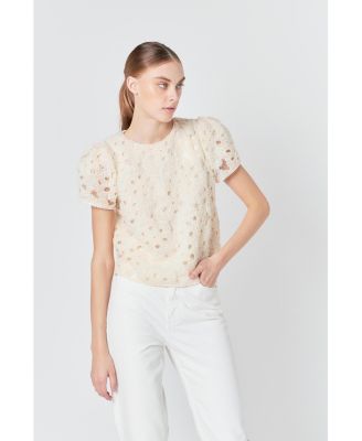 Women's Pearl and Tulle Textured Top