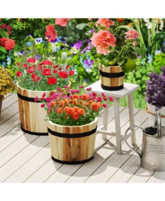 Outdoor Wooden Planter Box Set of 3 w/ Drainage Holes for Flower Herb Shrub