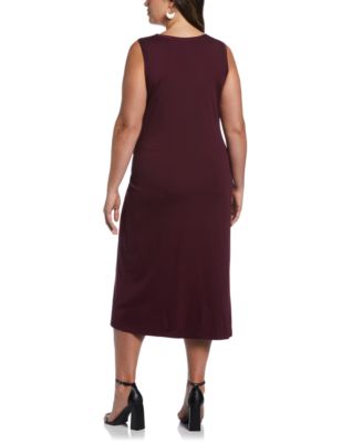 Plus Size Ponte Knit Twist Front Sleeveless Midi Dress