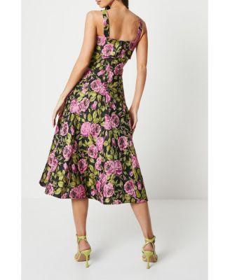 Wide Strap Jacquard Midi Dress
