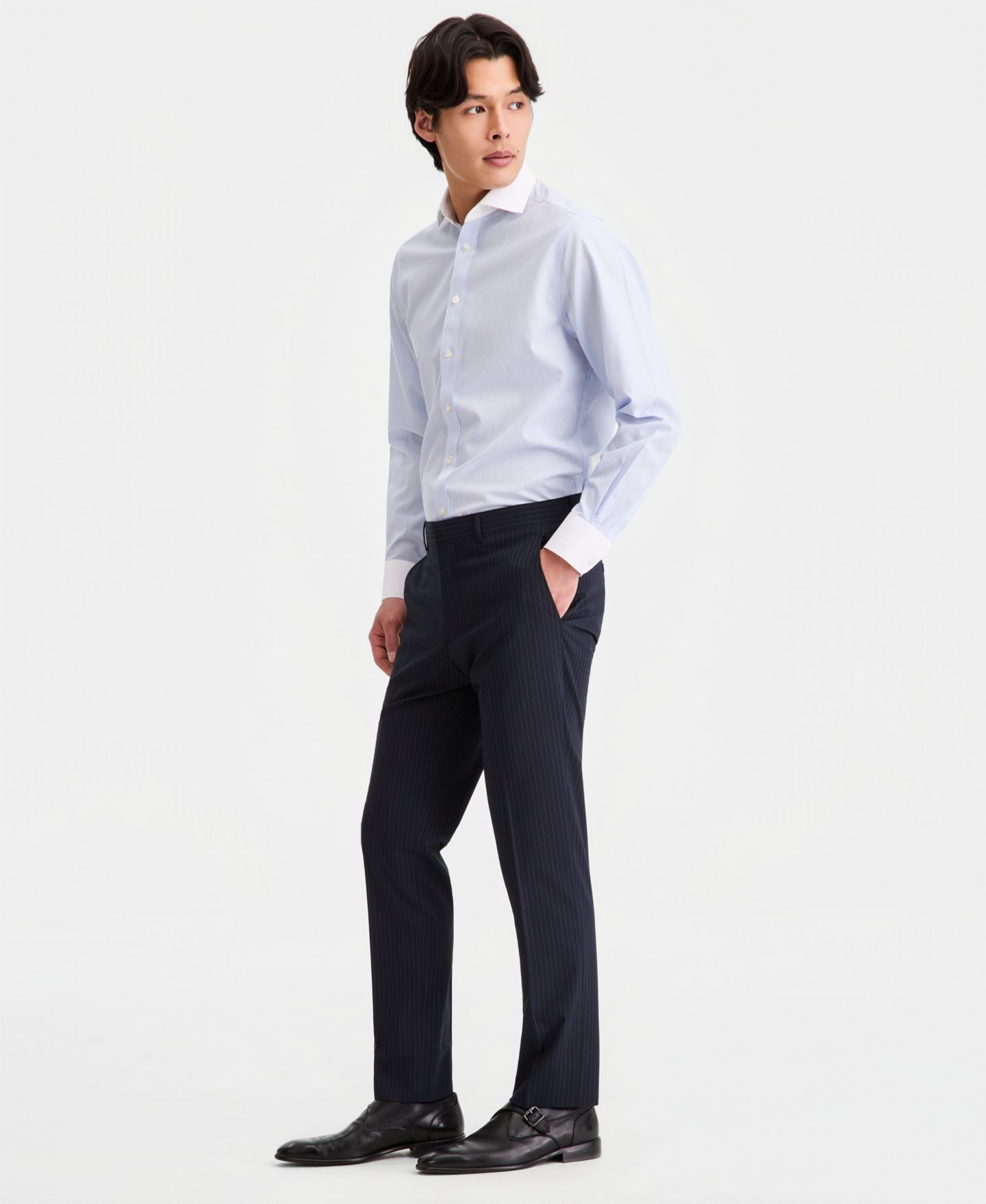 Мужские брюки Kenneth Cole Reaction Slim-Fit Techni-Cole Pinstripe Suit Separate, цвет: Тёмно-синий — фото 2