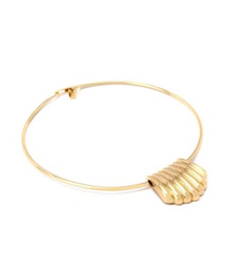 Gold Ribbed Tube Statement Wire Necklace