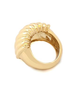 Gold Ribbed Tube Band Ring