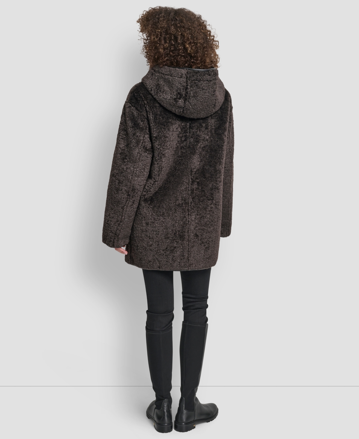 Dkny Womens Shearling Hooded Toggle Coat P Xs Xxl In Brown