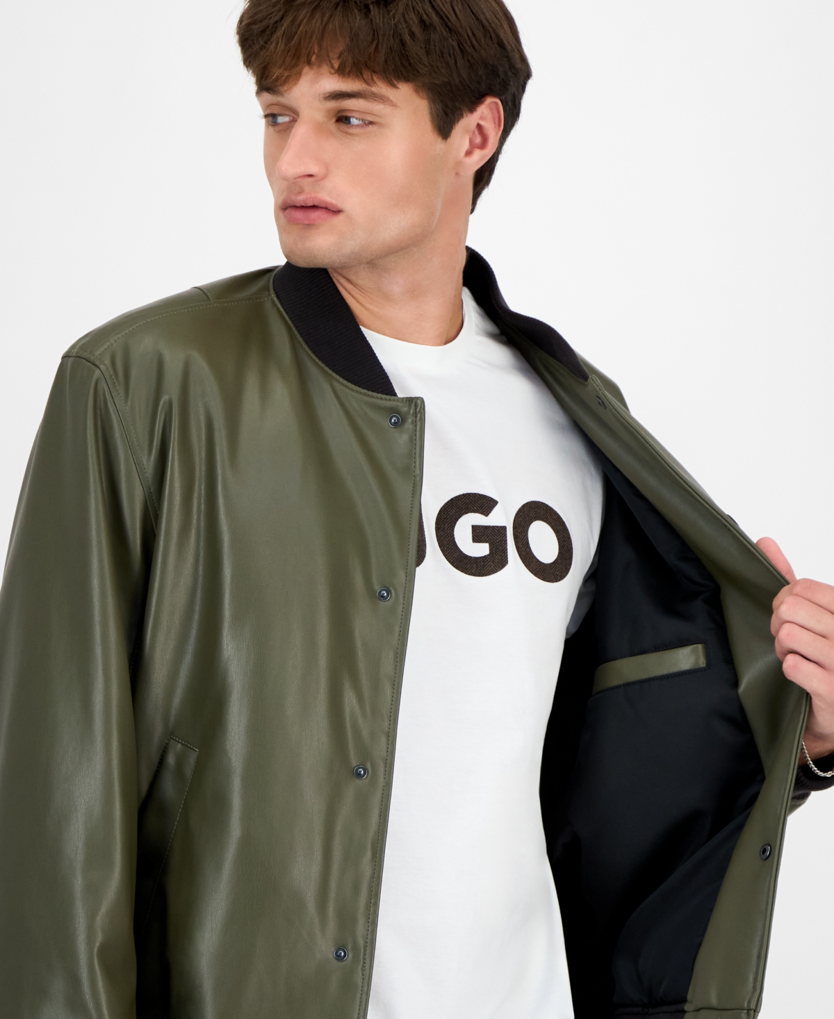 Hugo Boss Hugo By  Men's Balamo Faux Leather Bomber Jacket In Green